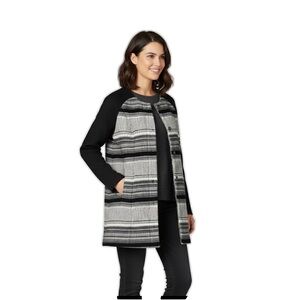 Twik Striped Tweed Wool Blend Jacket S Black Off-White Contrast Sleeve Academia
